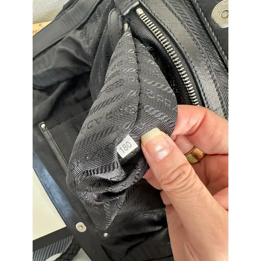 Prada Vintage 90s Black Nylon & Leather Buckle Braided Handle Purse - Picture 12 of 16